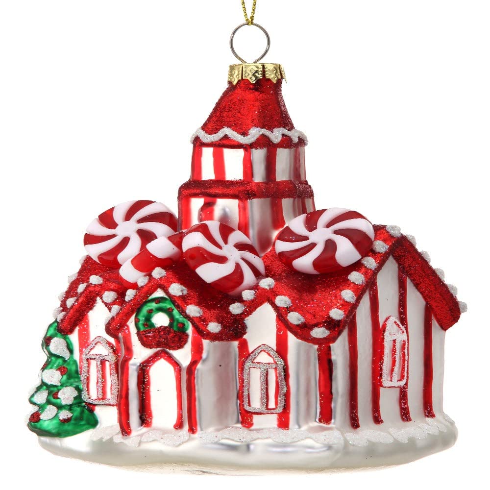 Regency InternationalCandy Castle Hanging Ornament, 5-inch Length, Glass, Red, White, and Green
