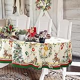 Dimensions : nappe ovale de Noël 137 x 182 cm – Pour 4 à 6 personnes – (convient aux tables de 71,1 x 116,8 cm à 101,6 x 137,2 cm). Nappes de Noël pour table ovale.