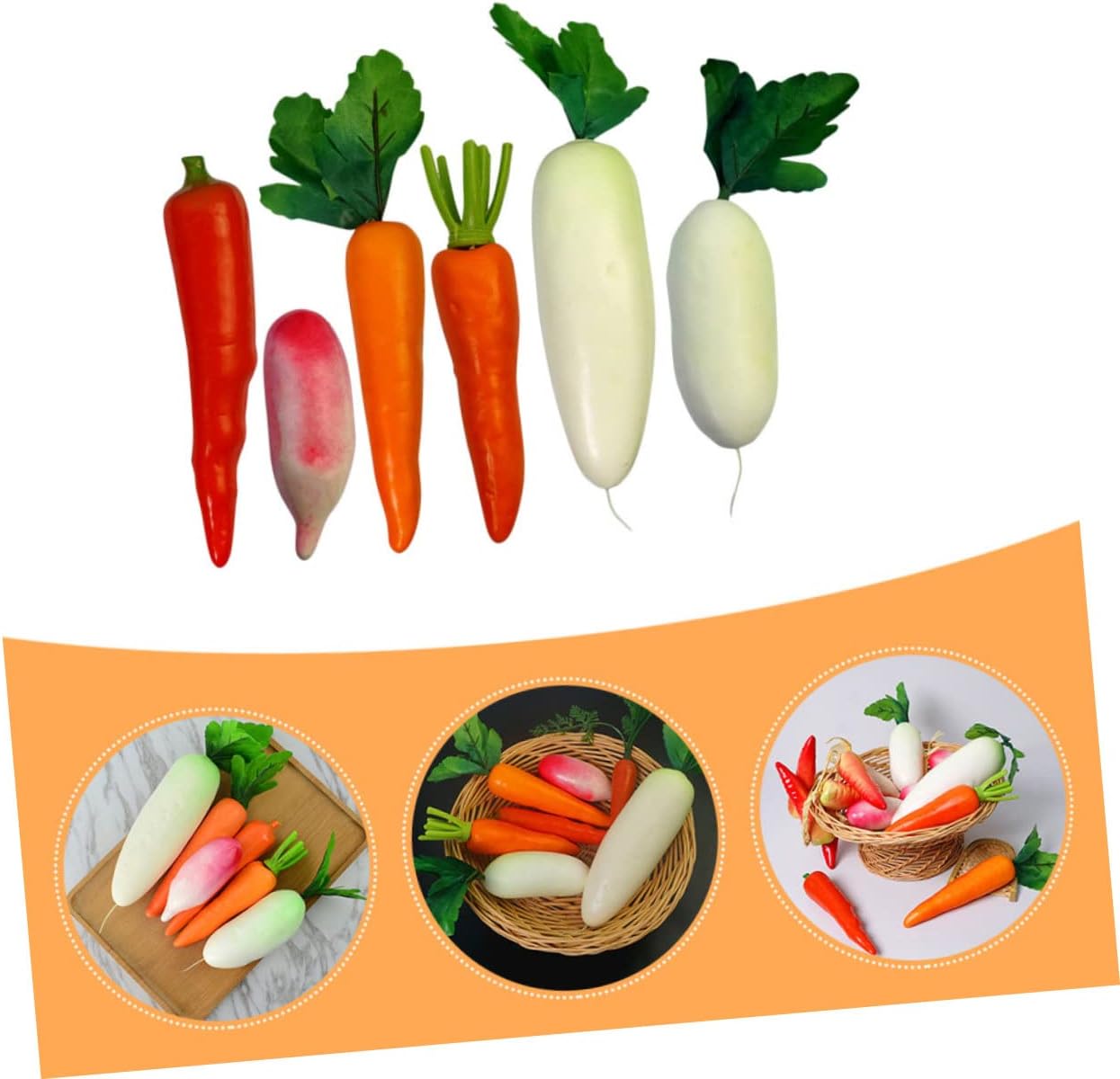 Ciieeo 3sets Simulated Radish Vegetable Photography Props Carrots Faux Carrot Vegetable Photo Prop Artificial Vegetable for Party Vegetables Artificial Carrot Props Realistic Green 6pcs*3