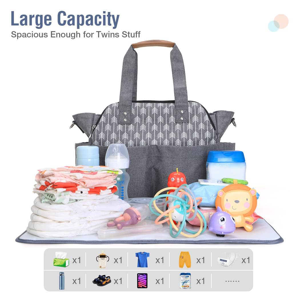Lekebaby Diaper Bag Tote, Large Diaper Bags Waterproof,Large Mommy Bag Tote Bag Handbag Pink Travel, Black and Beige
