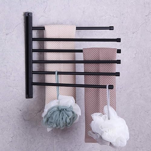 Miniatura 8 de GERZWY Toallero de baño con brazo oscilante para montaje en pared, toallero de baño con 6 brazos, organizador de toallero SUS 304 de acero