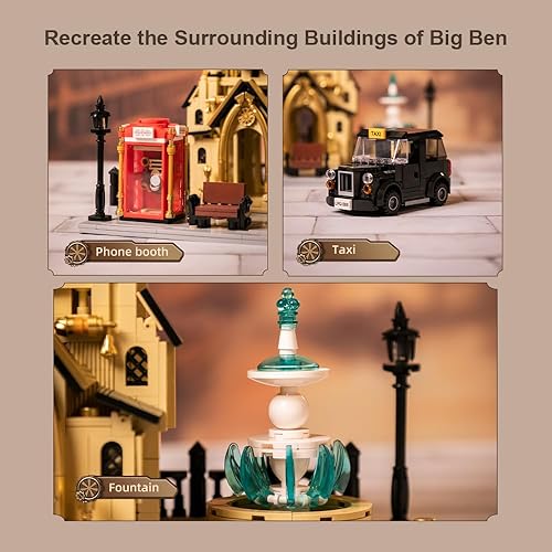 Miniatura 5 de Juego de construcción de arquitectura Big Ben, juego de ladrillos de construcción de torre de reloj Steampunk, kit de construcción de pantasy para