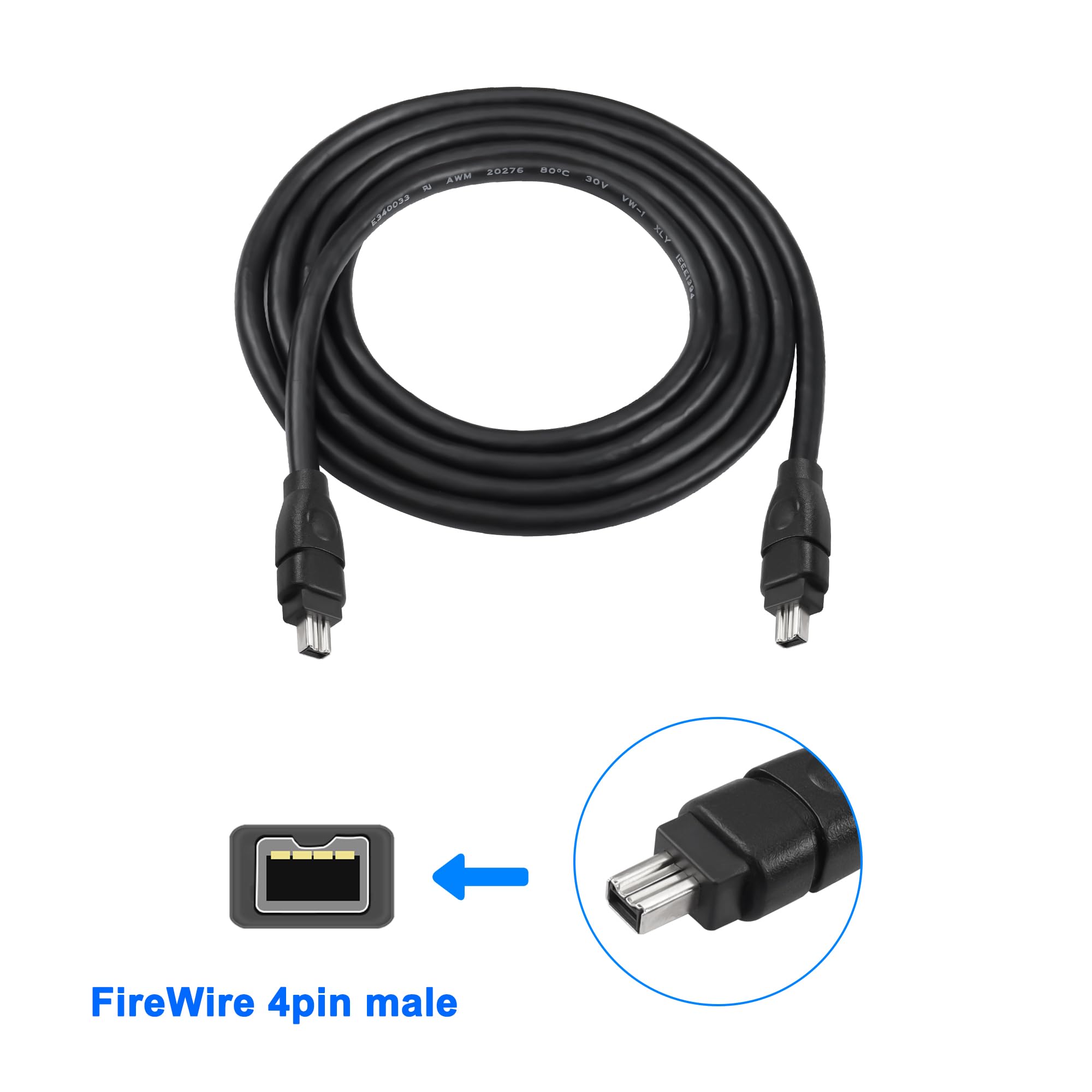 MEIRIYFA Cavo FireWire da 4 pin a 4 pin da 1,8 m IEEE 1394B 400 a 400 per laptop, PC, videocamera e altro