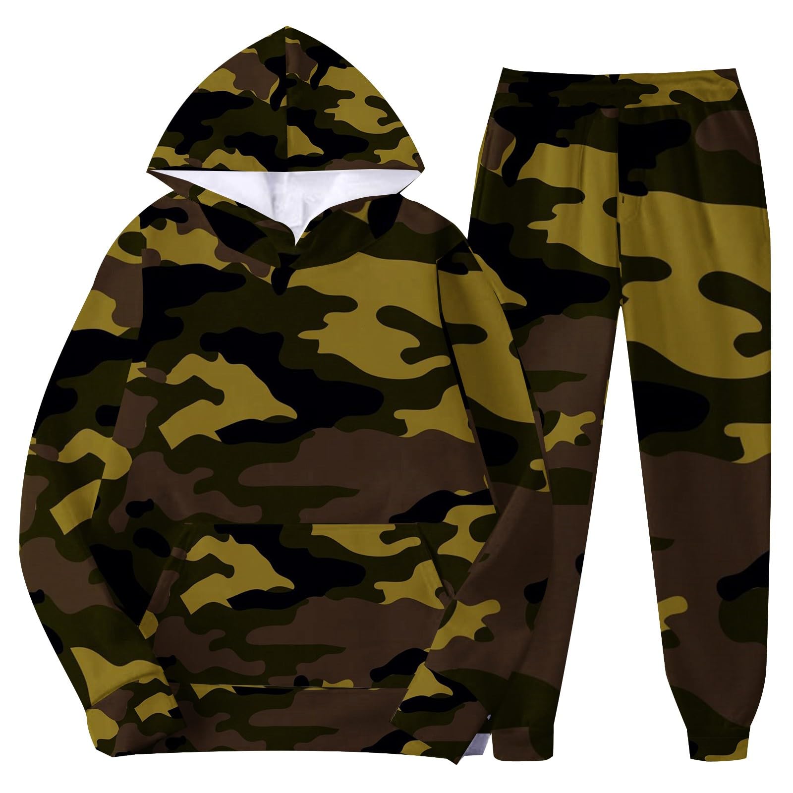 Generisch Tuta da uomo per il tempo libero, 2 pezzi, motivo mimetico, tuta sportiva alla moda, stampa 3D, con cappuccio e pantaloni da jogging, stile urbano alla moda, streatwear