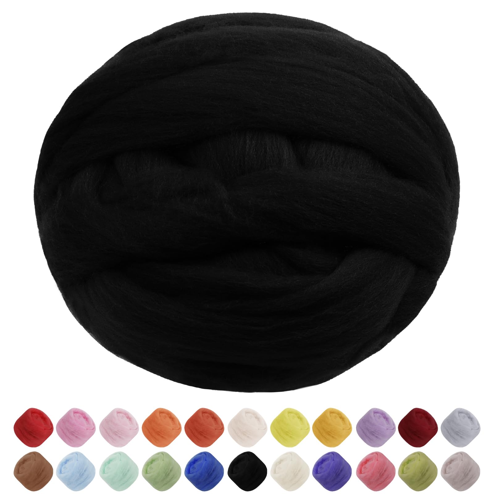 Uiopa Needle Felting Wool, 200g Felting Wool Soft Wool Roving Yarn, Black Wool Roving for Needle Felting, Wet Felting, Felting Projects, DIY Crafts