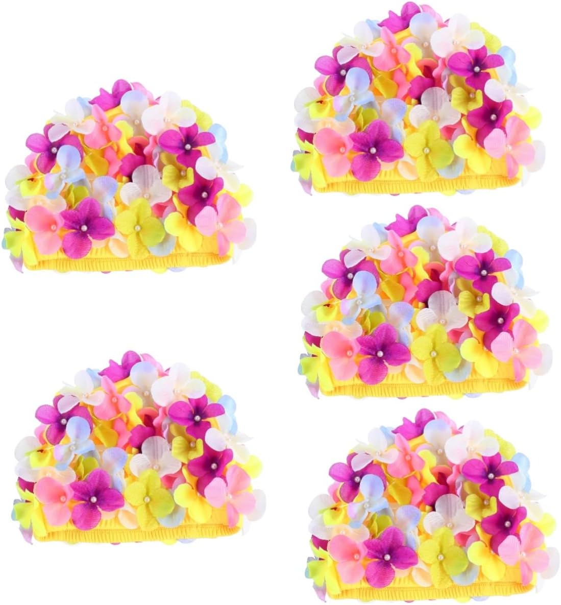 BESTOYARD 5 Pcs Handmade Flower Swimming Cap Swim Hat Trendy Hats Ladies Flower Petals Floral Bathing Cap Waterproof Swimming Adults Swimming Cap Elasticity Swimming Equipment Hawaii