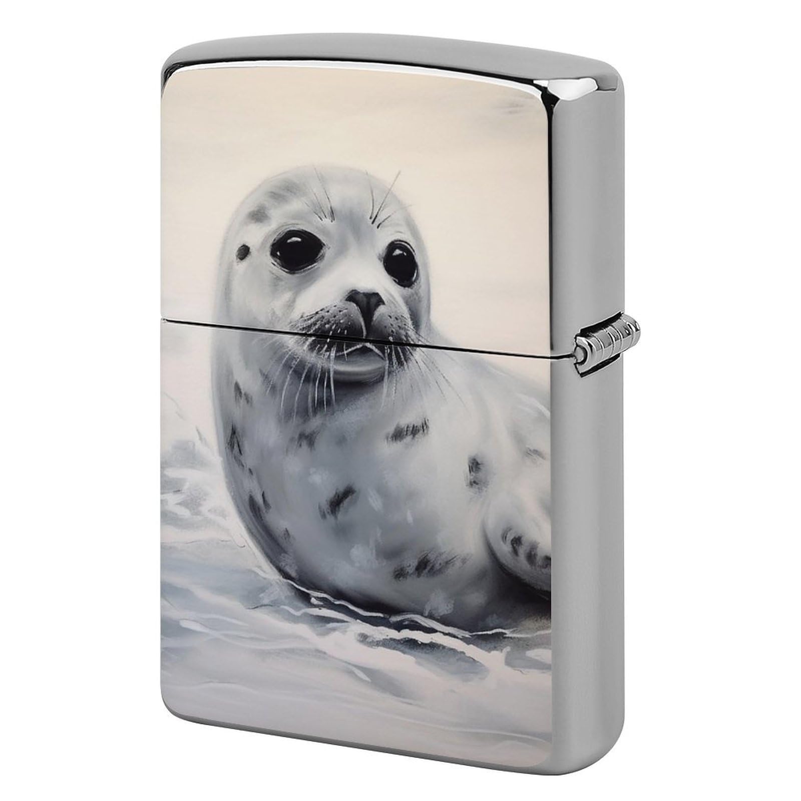 Harp Seal Painting Lighter Case Vintage Metal Lighter Cover Reusable Lighter Protective Sleeve Unique Design Personalized Lighter Sleeve Holder Against Dust and Scratches