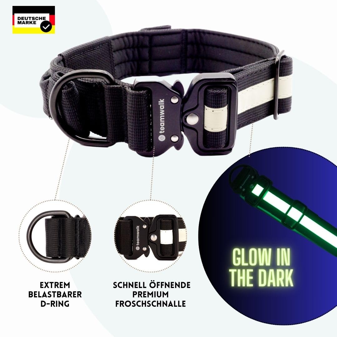 Premium Hundehalsband - mit Magnetgriff, Leuchtstreifen, Air-Tag Tasche, individuell einstellbar, weiche Polsterung, robuste Schnalle, mit passender Leine erhältlich, JETZT NOCH Leichter(L)