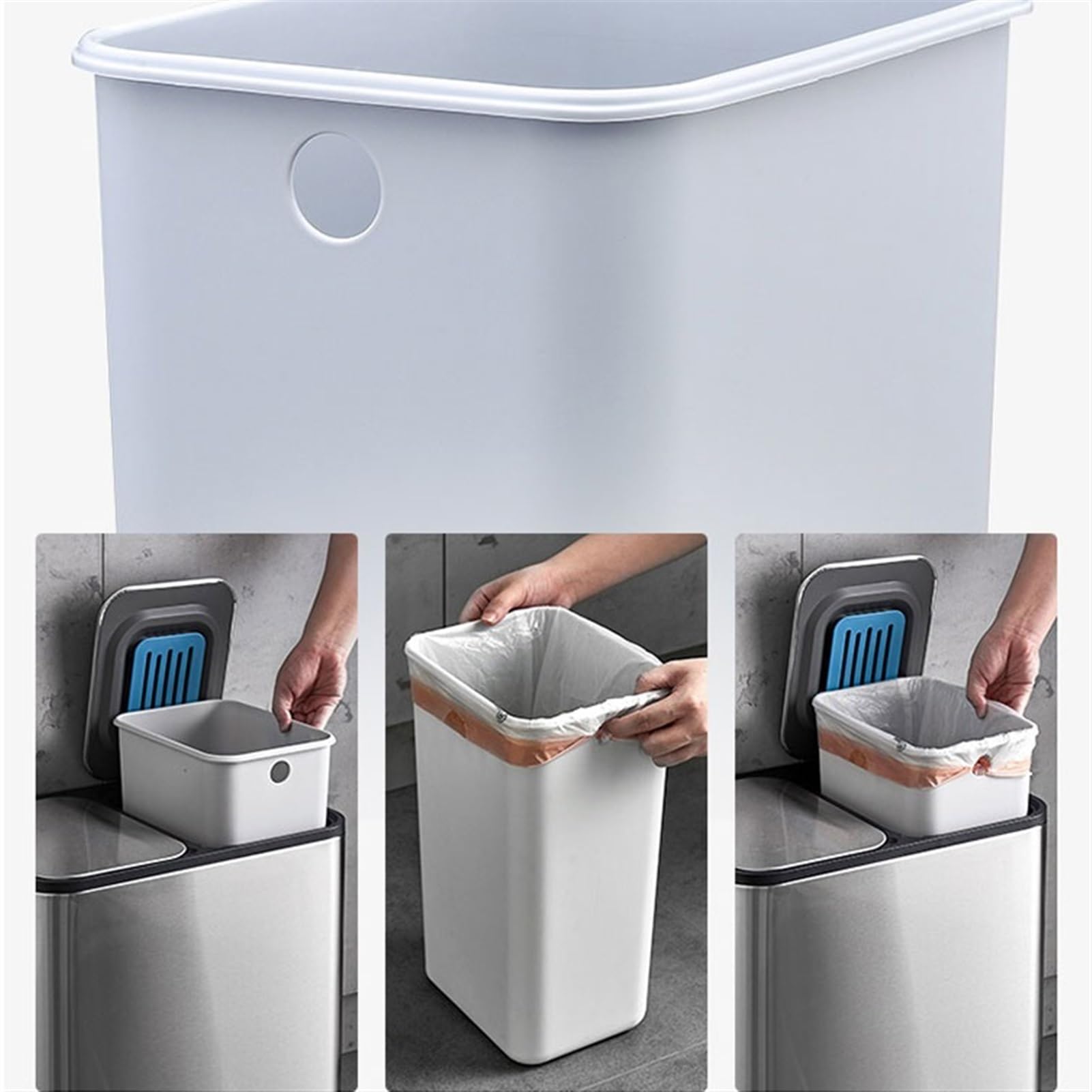 Papelera Clasificación de cubo de basura hogar cocina separación Pedal de acero inoxidable sala de estar con cubierta doble cubo pie grande Papelera De Cocina(18L A)