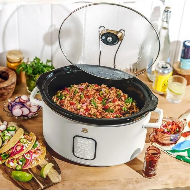 Beautiful-6-Qt-5-in-1-Programmable-Slow-Cooker-Meat-Poultry-Stew-Soup-And-Chili-3-Heat-Settings-Low-High-and-Keep-Warm-Oven-Safe-Pot-to-500F-White-Icing