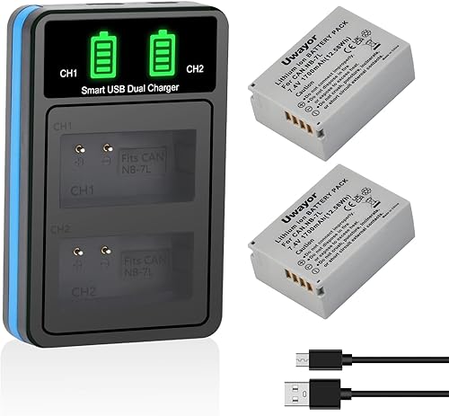 Paquete de 2 baterías NB-7L y cargador LED dual para Canon NB 7L, CB-2LZE, PowerShot G10, G11, G12, SX30 es cámara
