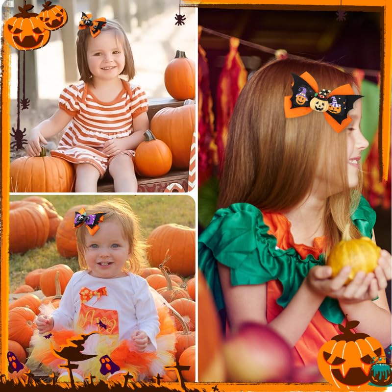 Miniatura 6 de Pinzas para el pelo de murciélago de Halloween con pequeño fantasma, calabaza, araña, decoraciones de dibujos animados de cocodrilo para