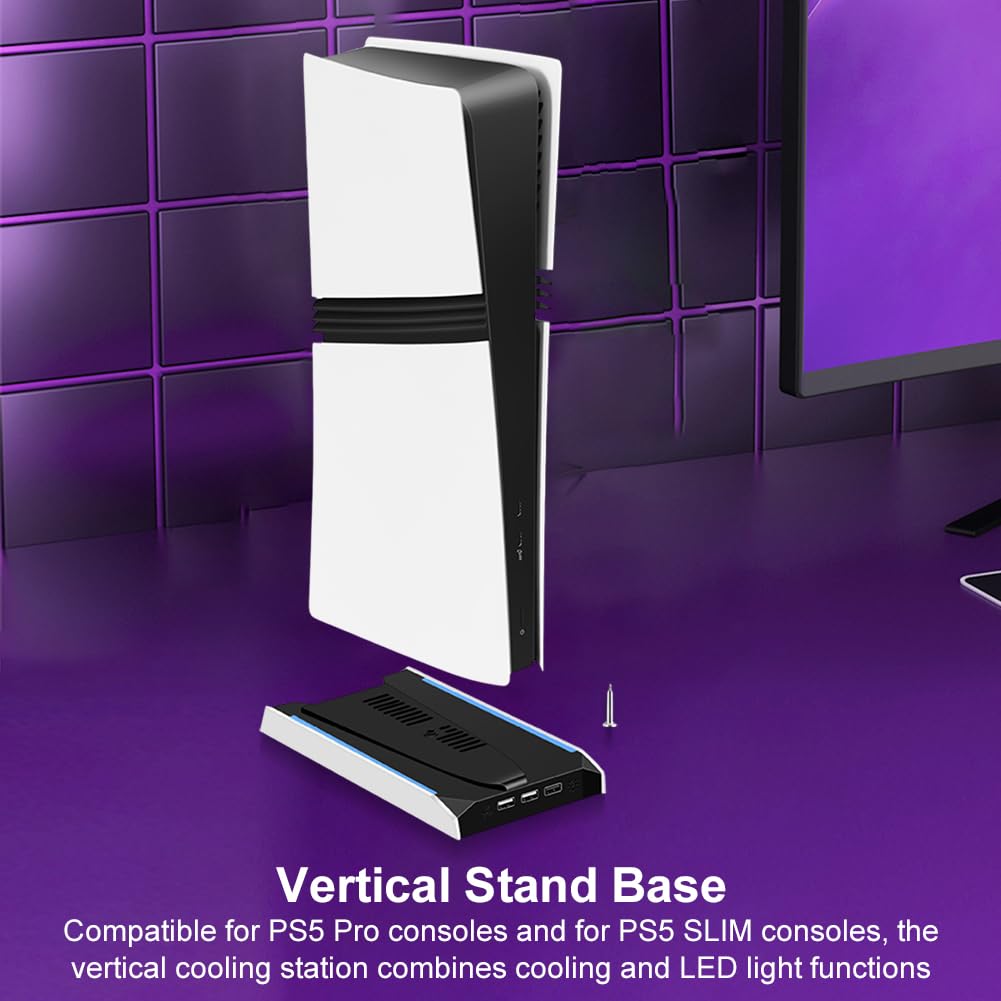 Base console di gioco RGB per PS5 Slim/Pro con ventola di raffreddamento e connettività USB Ventola di raffreddamento universale