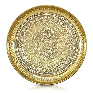 NOBILITY 6 Inch Pure Brass Pooja Thali Set Pital Puja Plate Arti Thali Traditional Handcrafted for Pooja Home Office Mandir Gift Items