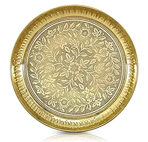 BENGALEN Brass Puja Plate Pooja Thali 12 Inch Arti Thali Set Traditional Designed Handcrafted for Puja Ghar Home Office Mandir Diwali Weeding Return Gift Items