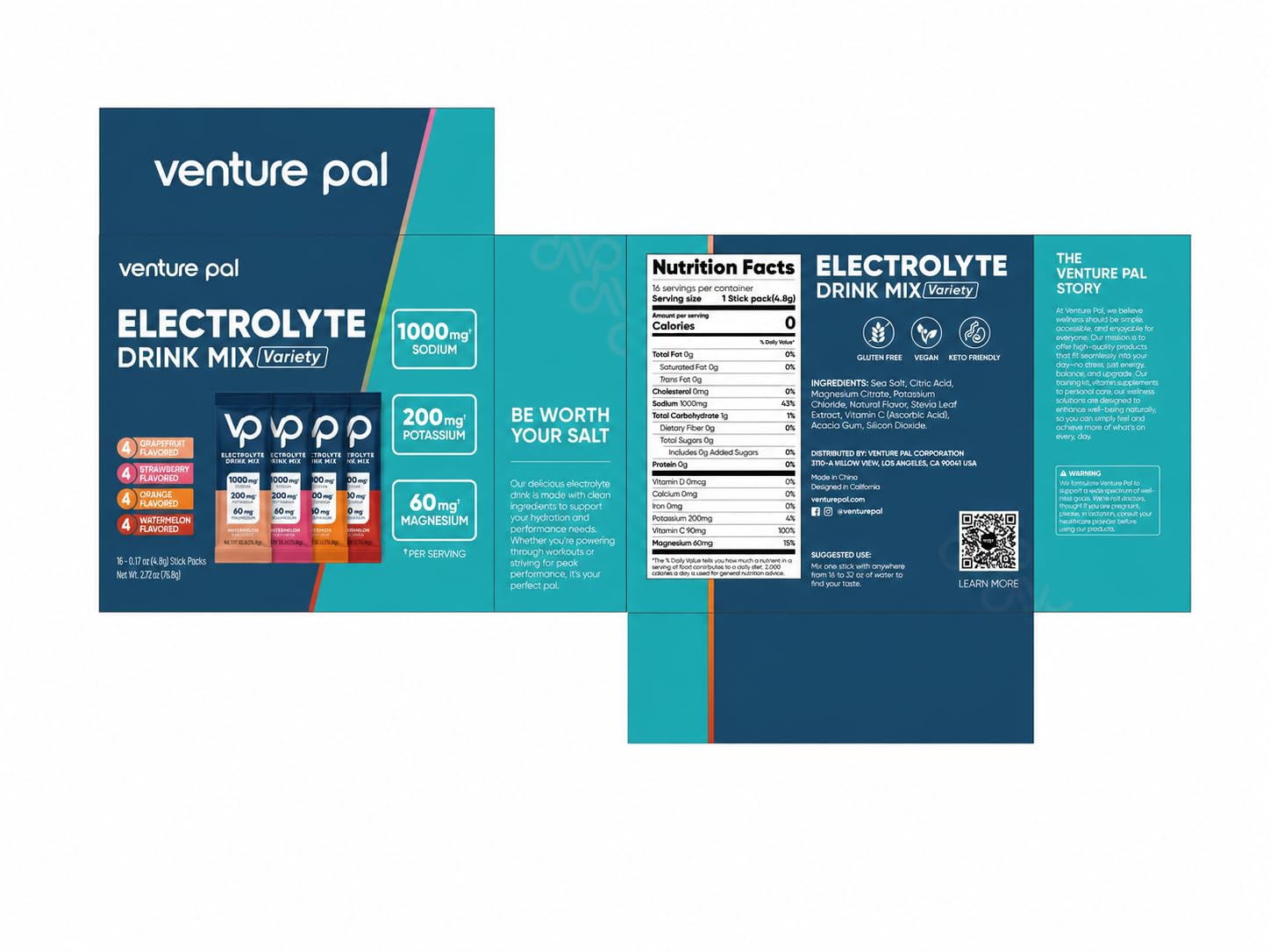 Venture Pal High Sodium Sugar Free Electrolytes Powder Packet, 16 Sticks — Amazon image 11
