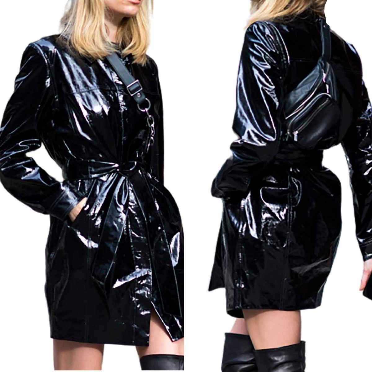 Damenmode Outdoor-Kleidung Vintage Schwarz Wetlook PVC kurze Jacke Gr. 50, Schwarz – PVC-Jacken für Damen