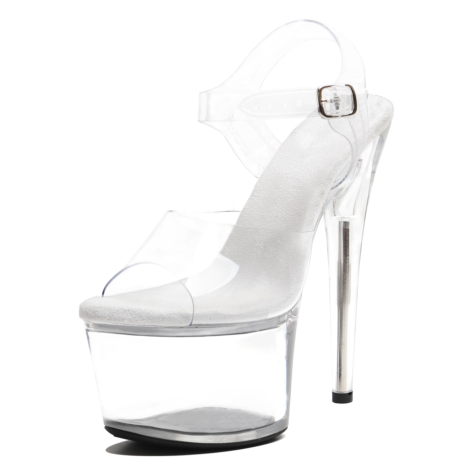 WUXIN H&P Zapatos de tacón para mujer, zapatos de tacón superalto, plataforma transparente, zapatos de baile de polo, zapatos de baile exóticos, zapatos de moda, puntera abierta, hebilla con correa