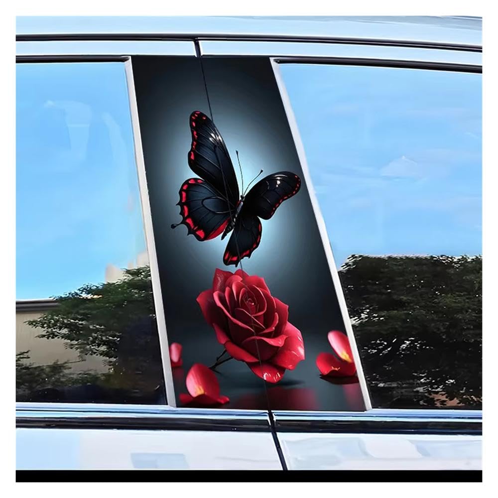 Decorative Items 2 PCS Car Center Column Decal Butterfly and Rose Scratch Protection