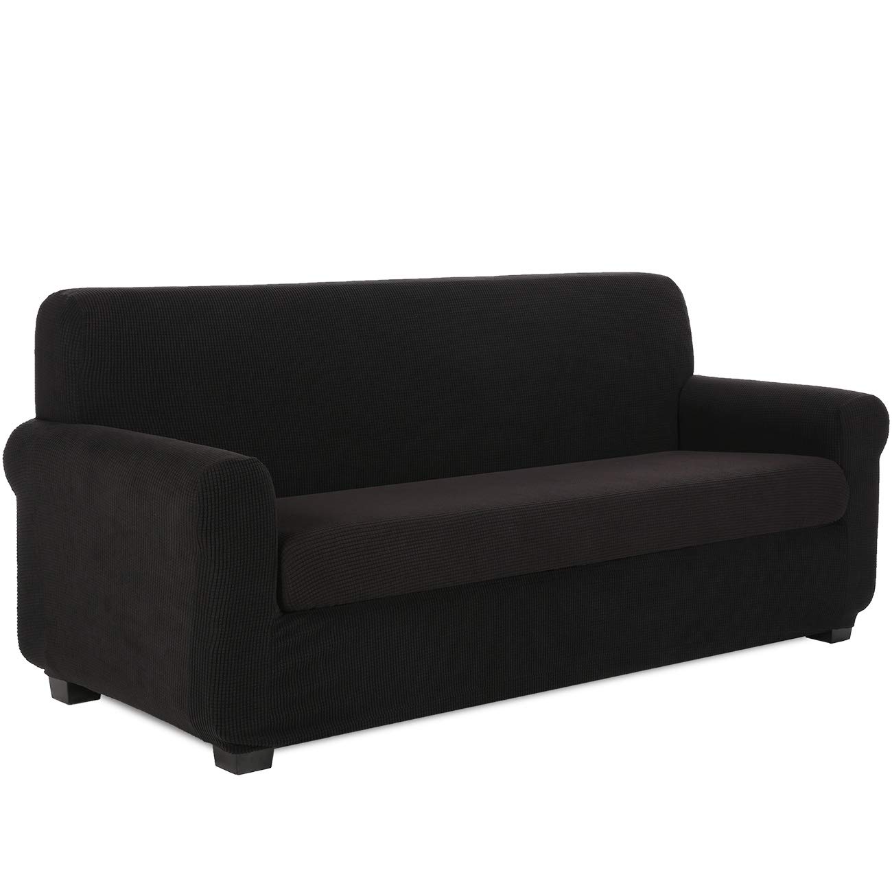 TIANSHU Fodera per Poltrona, Copri Poltrona 3 Posti Elasticizzato Jacquard Antiscivolo Copertura Poltrona Fodere Copridivani Contiene 1 copridivano e 1 coprisedile divano (3 Posti, Nero)