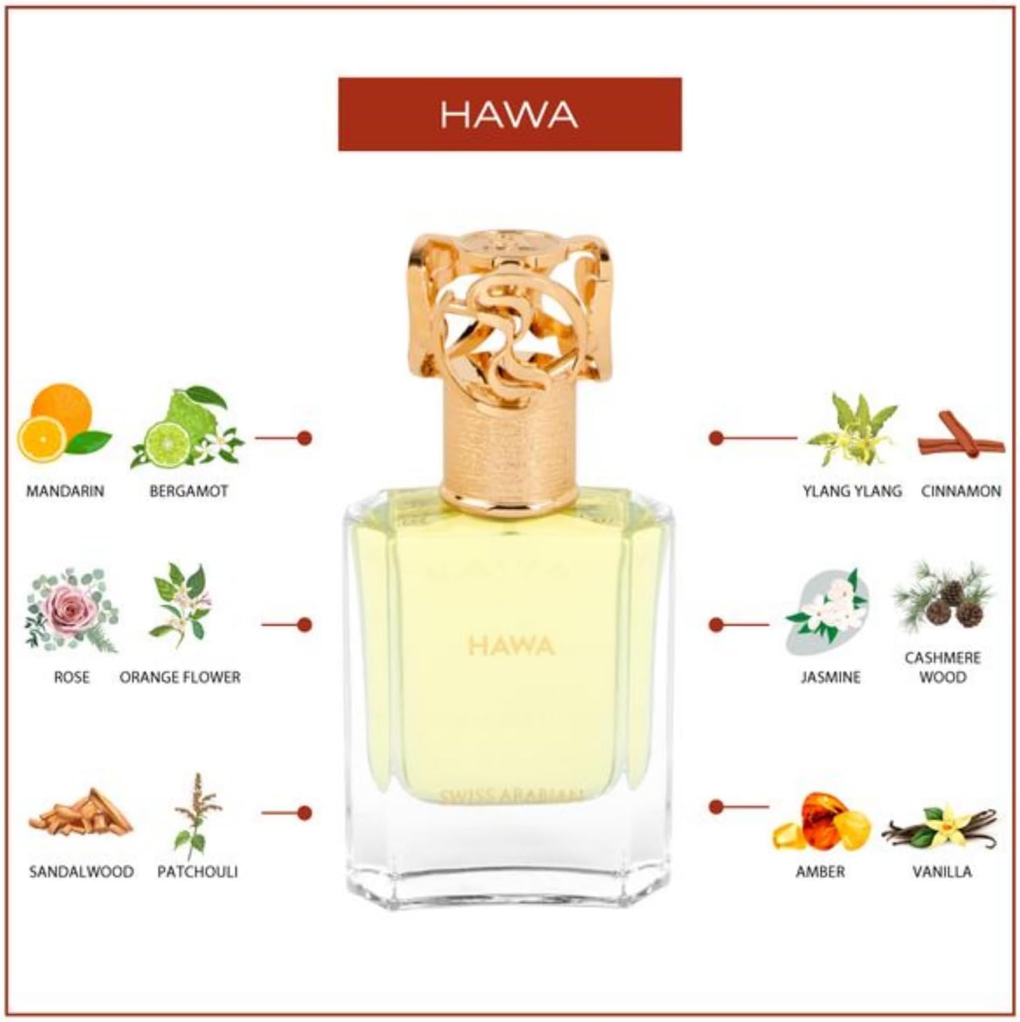 Swiss Arabian Hawa Eau de Parfum Unisex 50ML - Eine Harmonie aus Fruchtig-Blumigem, samtigem Kaschmir und Cremigem Sandelholz - Verführerischer Blumenduft