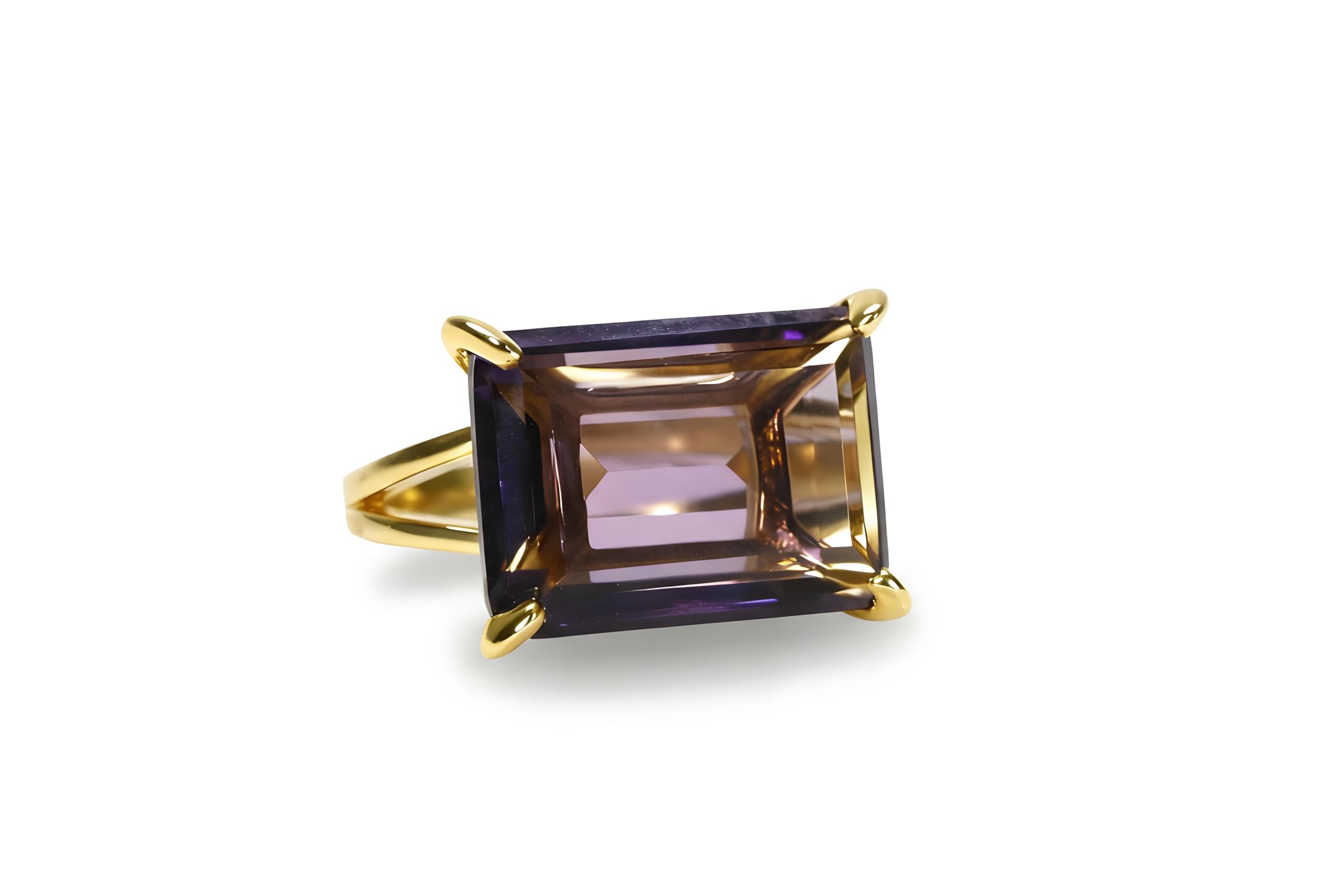 Anillo Rectángulo Amatista - Anillo de Oro de 14k - Anillo de Cristal - Anillos de Piedra de Nacimiento - Regalos para su Día Especial - Joyería Artesanal para Mujer