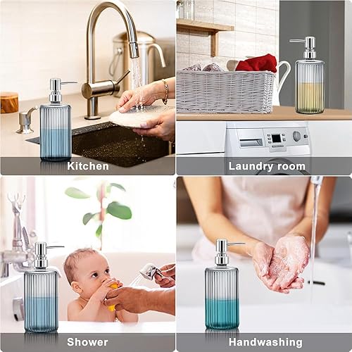 Miniatura 5 de Dispensador de jabón de vidrio, botella de vidrio transparente acanalado de 17 onzas con bomba de acero inoxidable 304, dispensador de jabón