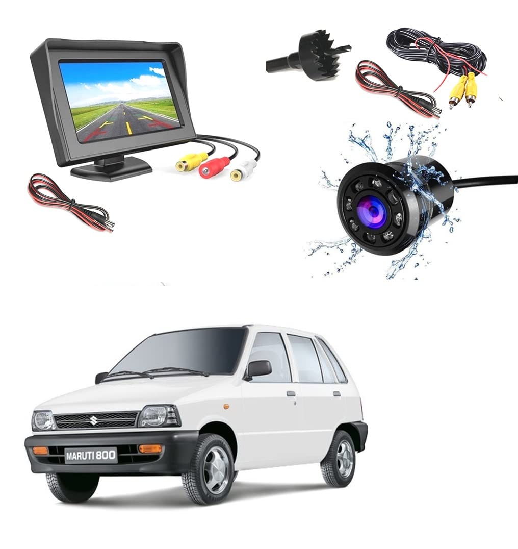 AutoBizarre Combo of 4.3 Inch TFT LCD Mirror Monitor Screen Display and 8 LED Night Vision Camera for Reverse Parking and Rear View