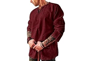 Chinese Style Clothing Red Tunic Men Fashion Cotton Linen Shirt Long Sleeve...