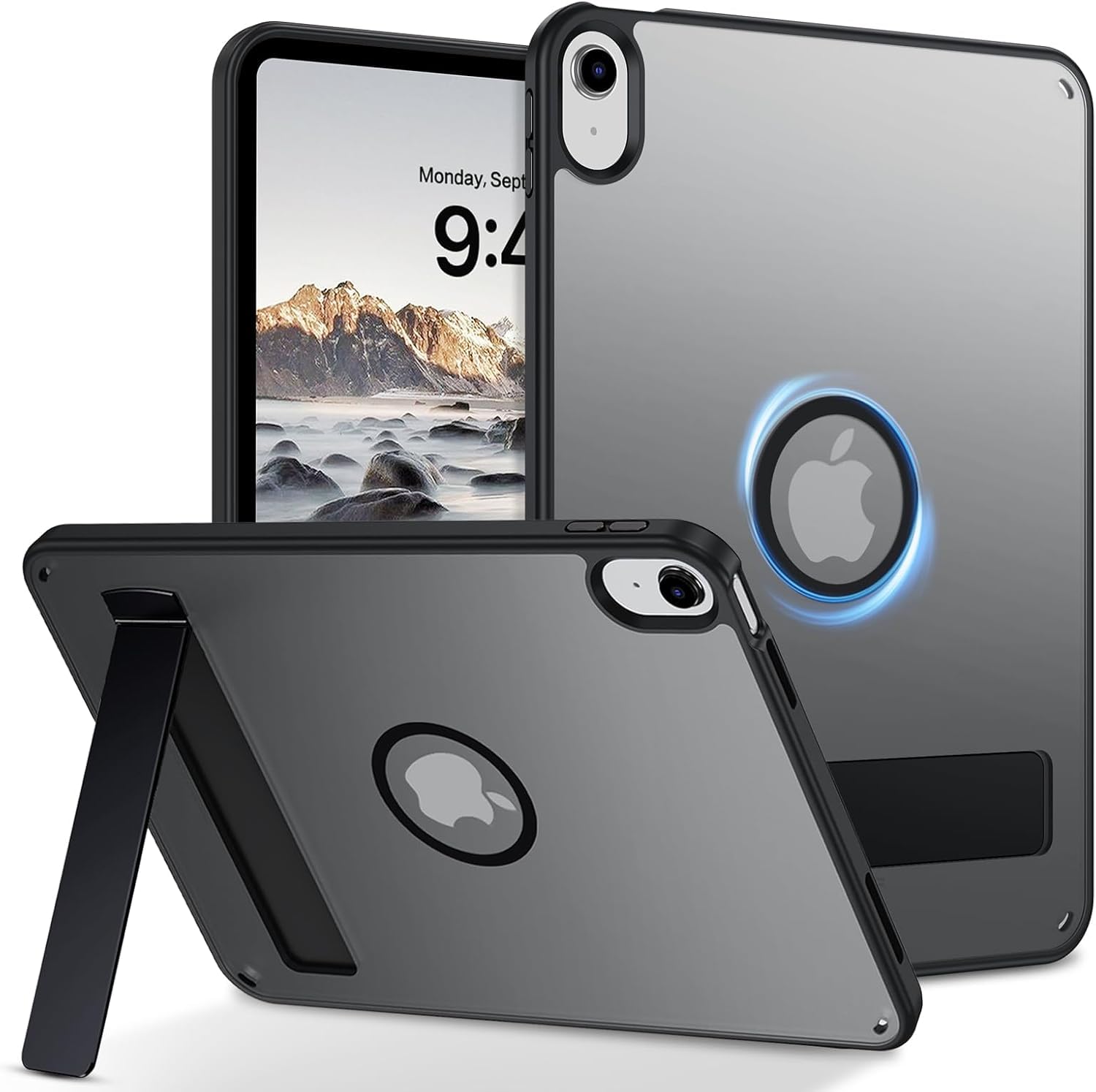 VENINGO iPad A16 11世代 ケース iPad 第10世代 専用カバ (2025/2022モデル) 耐衝撃 縦横スタンド 半透明 黄変防止 指紋防止 MagSafe対応 マグネット搭載 薄型 マット仕上げ 一体感 着脱簡単 ソフトフレーム 11インチ/10.9インチ PC ハードカバー ブラック