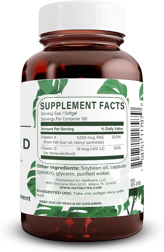 Natural Nutra Vitamin A and D, 10000 IU & 400IU, 100 Softgels