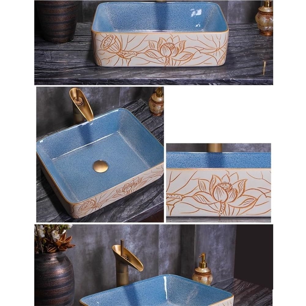 Sztuka umywalka retro ceramiczna umywalka nad blatem prostokątny apartament łazienka mycie twarzy sztuka umywalka umywalka