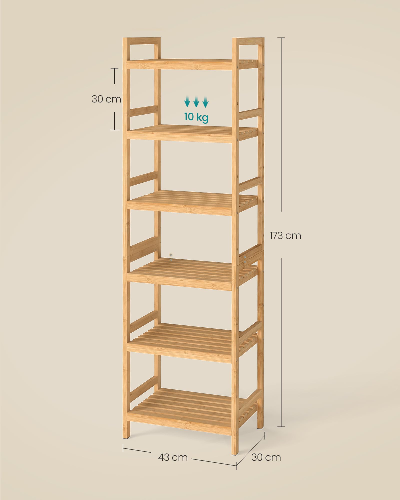SONGMICS Estantería Baño Bambu, Estanteria Almacenaje, 6 Niveles, 30 x 43 x 173 cm, Estante, Baño, Salón, Balcón, Cocina, Natural BCB076YL01