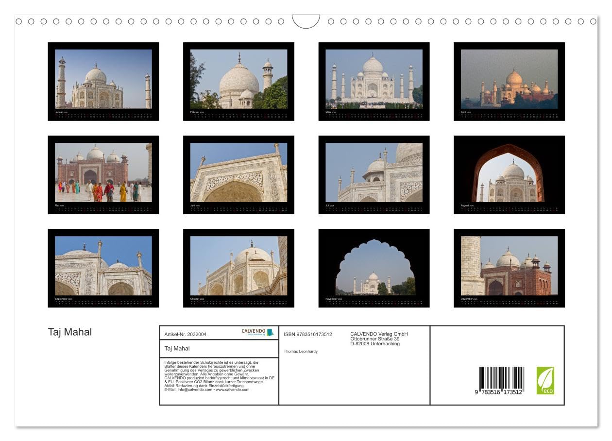 Taj Mahal (Wandkalender 2026 DIN A3 quer), CALVENDO Monatskalender: 12 Bilder vom wohl bekanntesten Bauwerk in Indien. (CALVENDO Orte)