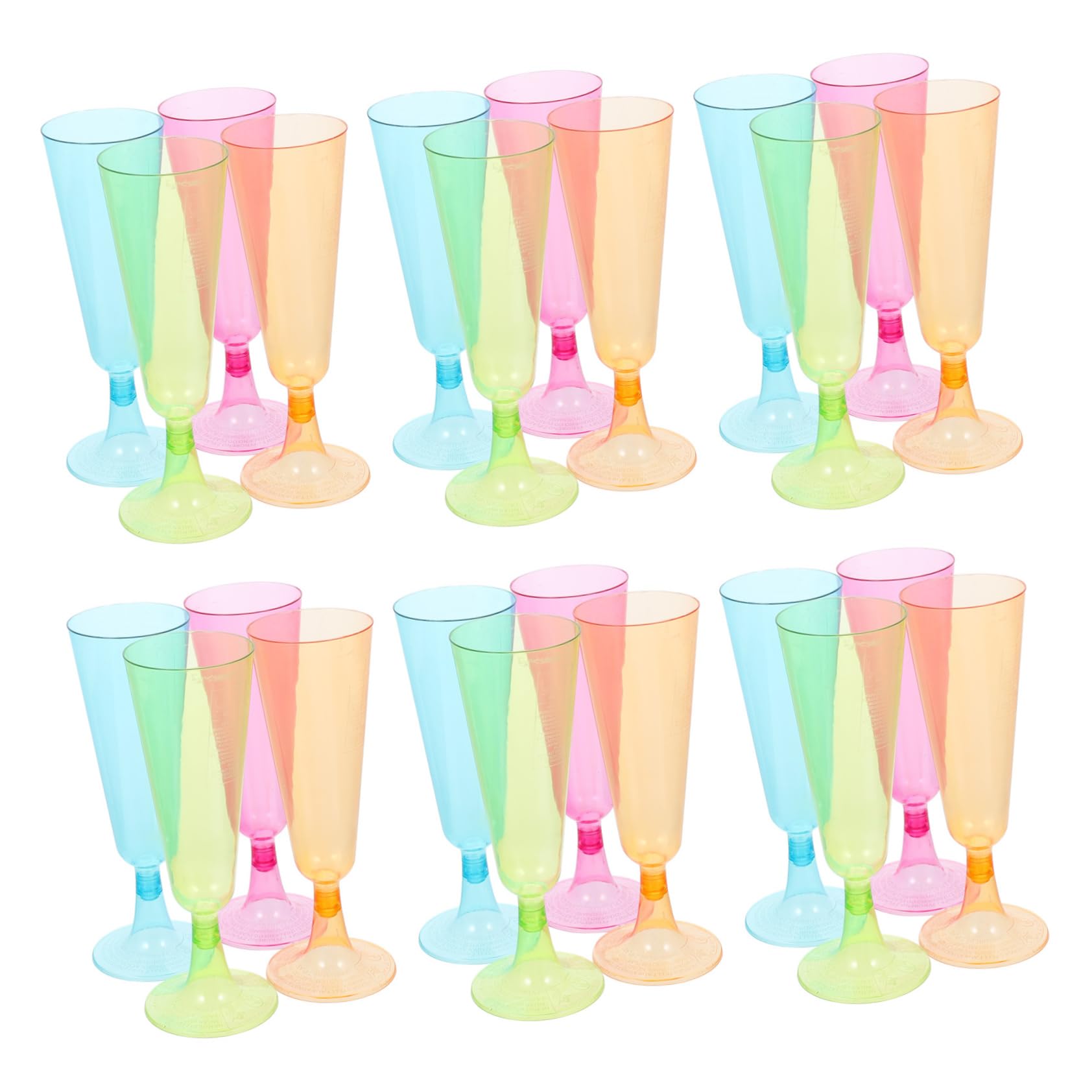Cabilock Sturdy Plastic Footed Glasses 20pcs Colorful Flutes for Banquet Random