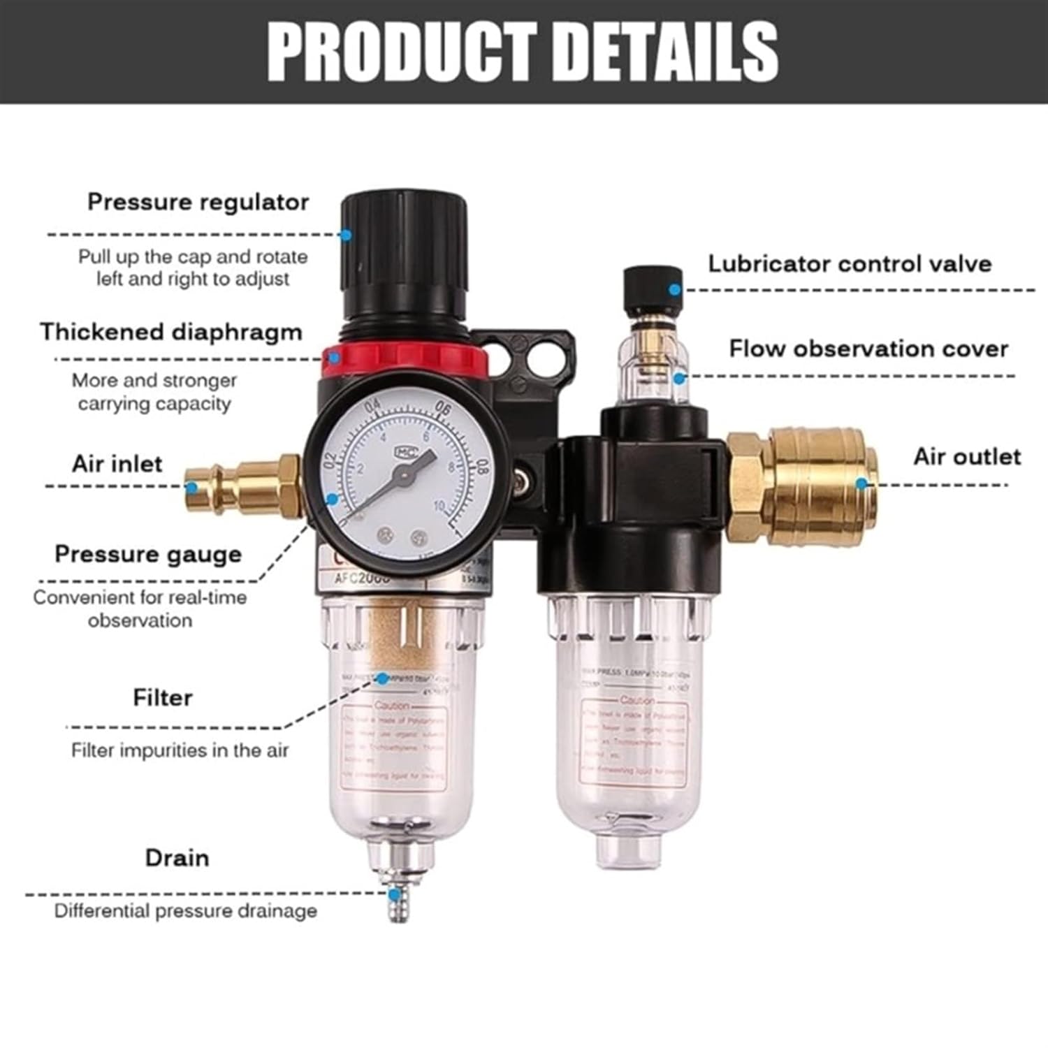 Pressure Reducer Compressed Air Regulator Water Separator Oil Separator Air Filter Pressure Regulator WaterOil Separator