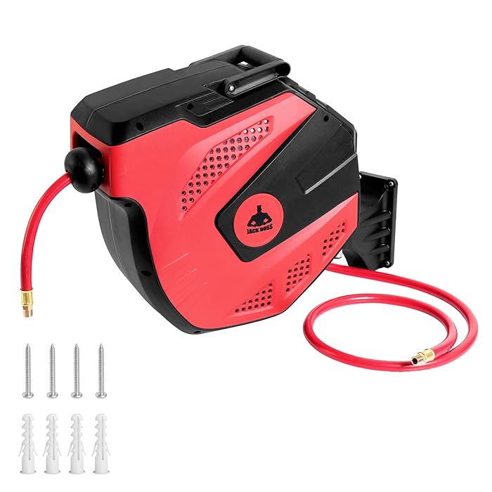Buy Jack Boss Retractable Air Hose Reel 50ft,3/8" Automatic Enclosed Air Compressor Hose Reel