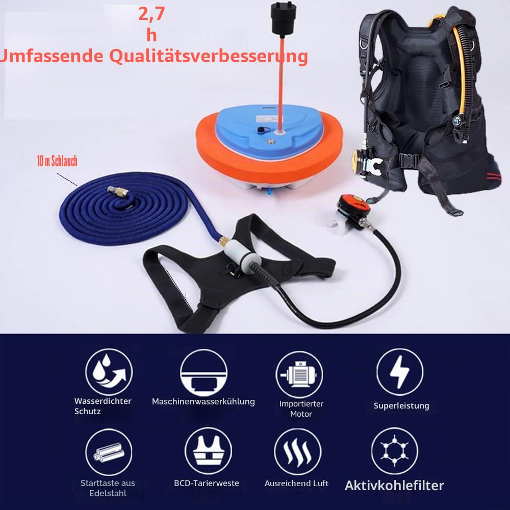 GOYOJO Tauchkompressor-Rebreather, mit Bcd-Neoprenanzug und Atemregler-System, die Tauchausrüstung für Taucher, tankloses Schnorchelsystem, Unterwasser-Atemgerät, Tiefe 12 m, Ausdauer 3,5 H
