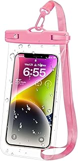 حافظة موبايل مقاومة للماء متوافقة مع آيفون 16/15 برو ماكس وجالاكسي S24+/S23 مقاس 7 بوصة مع حبل قصير، لا غنى عنه للسفر والشاطئ، مستلزمات الشاطئ (وردي)