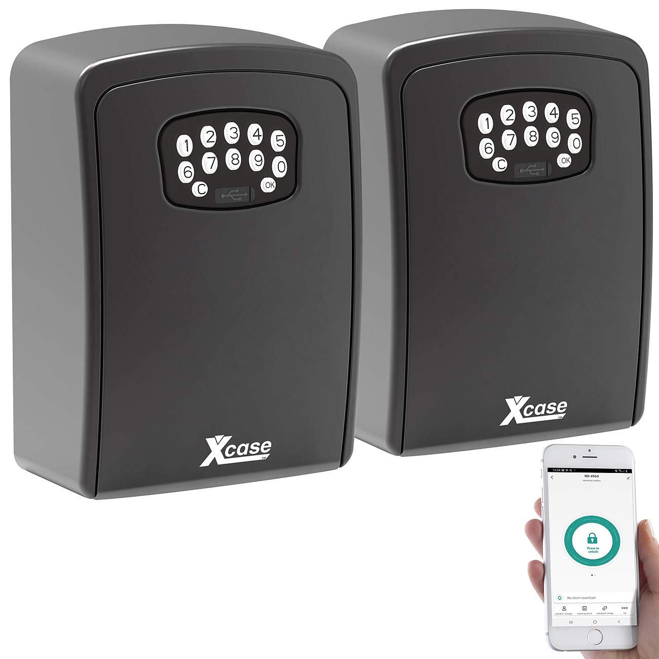 Xcase Schlüsselkasten: 2er Set Mini-Schlüssel-Safe mit Bluetooth und App, IP54 (Schlüsselsafe mit Zahlenschloss, Schlüsselsafe mit Zahlencode, WLAN)