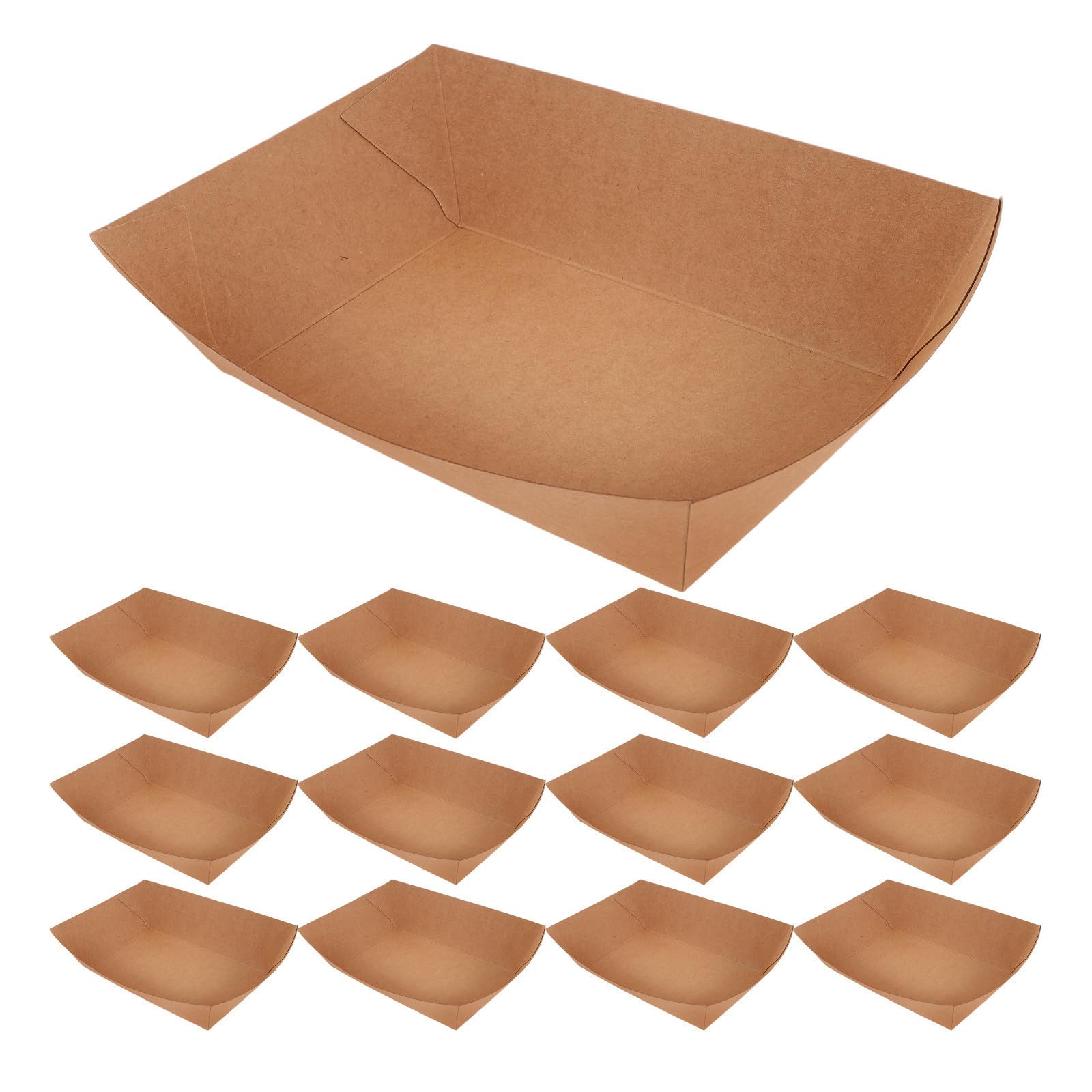 100 Piezas Bandeja de Papel para Servir Alimentos, Bandeja de Comida, 100% Papel, Marrón, Abierta, para Hot Dog y Snacks, para Fiestas y Comida para Llevar