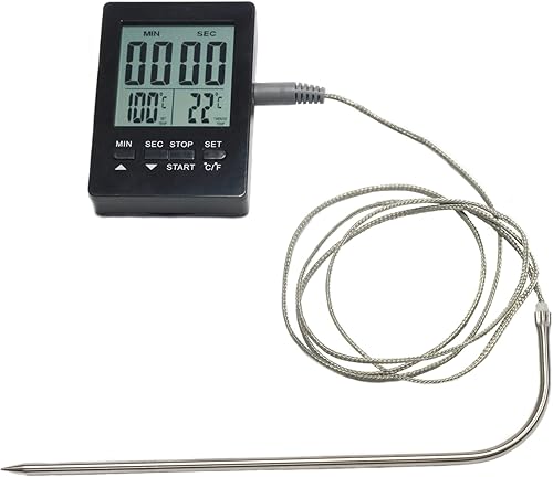 Chef Craft Select - Termómetro digital y temporizador con sonda, sonda de 7 pulgadas, temporizador de 3 pulgadas, color negro