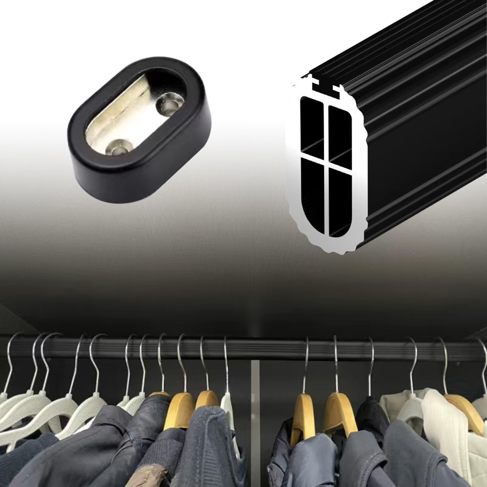 Barre de penderie robuste noire extensible de 30 à 200 cm en tuyau industriel pour placard