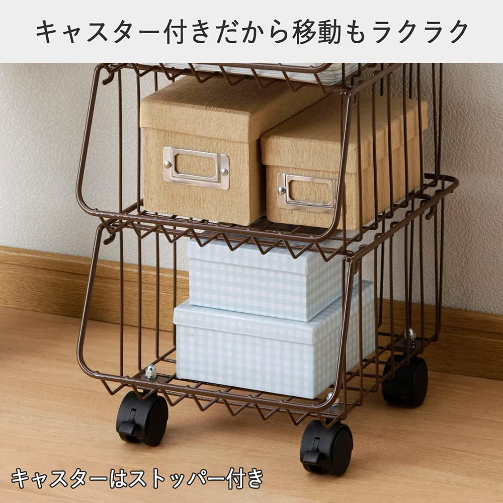 ブラウン色　41127 上にも物が置けるスタッキングバスケットワイド4段BR 楽天市場】上にも物が置けるスタッキング バスケット 4段 黒日本