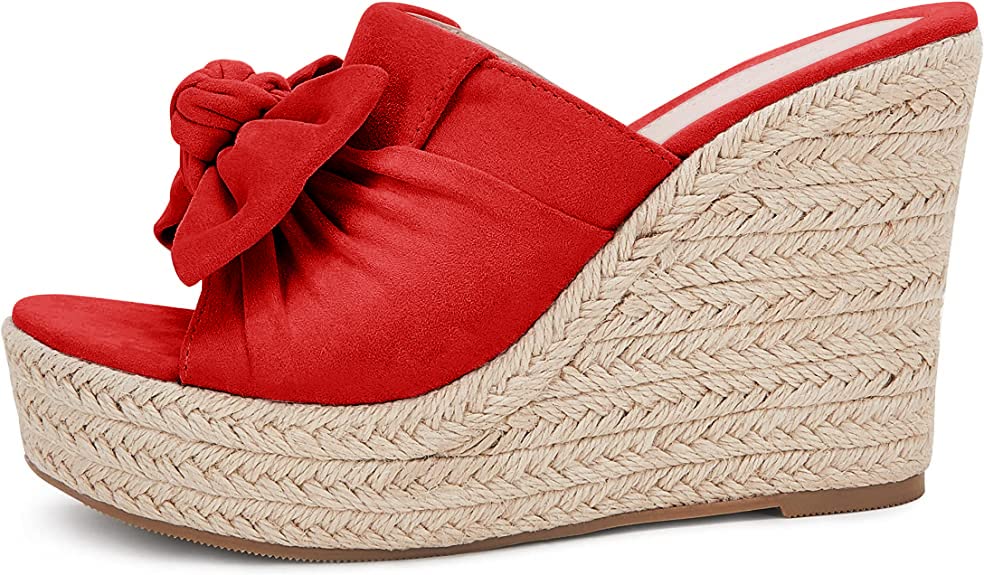 Image of PiePieBuy Womens Platform Espadrilles Slip On Wedge Sandals Bow Tie Open Toe Slides Shoes