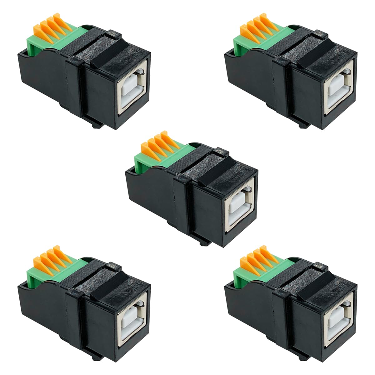 Jienk5Pcs USB 2.0 Type-B Female Panel Mount Crimp Connector, D-Type USB B Female Socket, USB Pass Through Adapter Straight USB Extender for Printer, Scanner, Mobile HDD and More