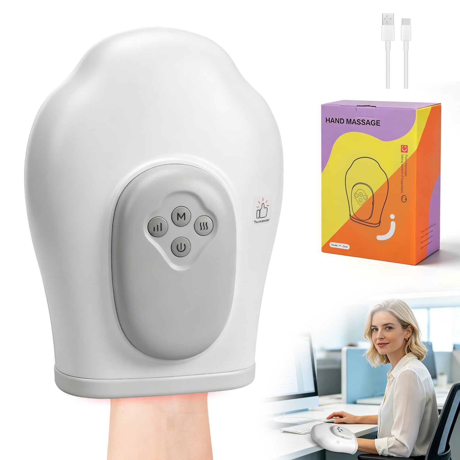 Handmassagegerät mit Wärme und Kompression, Kabelloses Handmassagegerät für Arthritis und Karpaltunnel, 3 Modi, 3 Intensität, 15 Minuten Auto-Timer, Schmerzlinderung, beheizte Handgelenk-Fingermassage