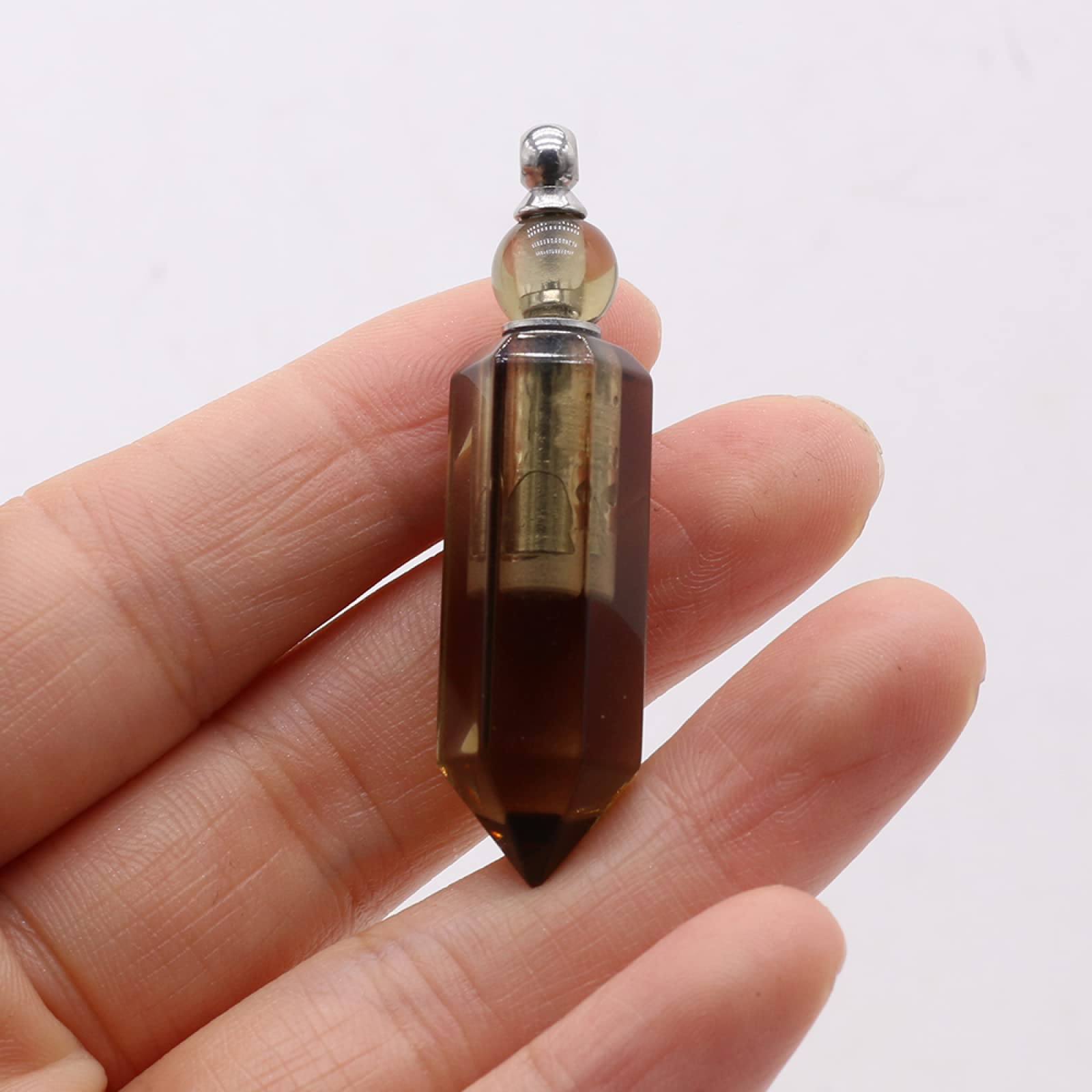 Ciondolo Bottiglia Profumo In Ametista Naturale Con Cristalli - Collana Aromaterapia HUFFA