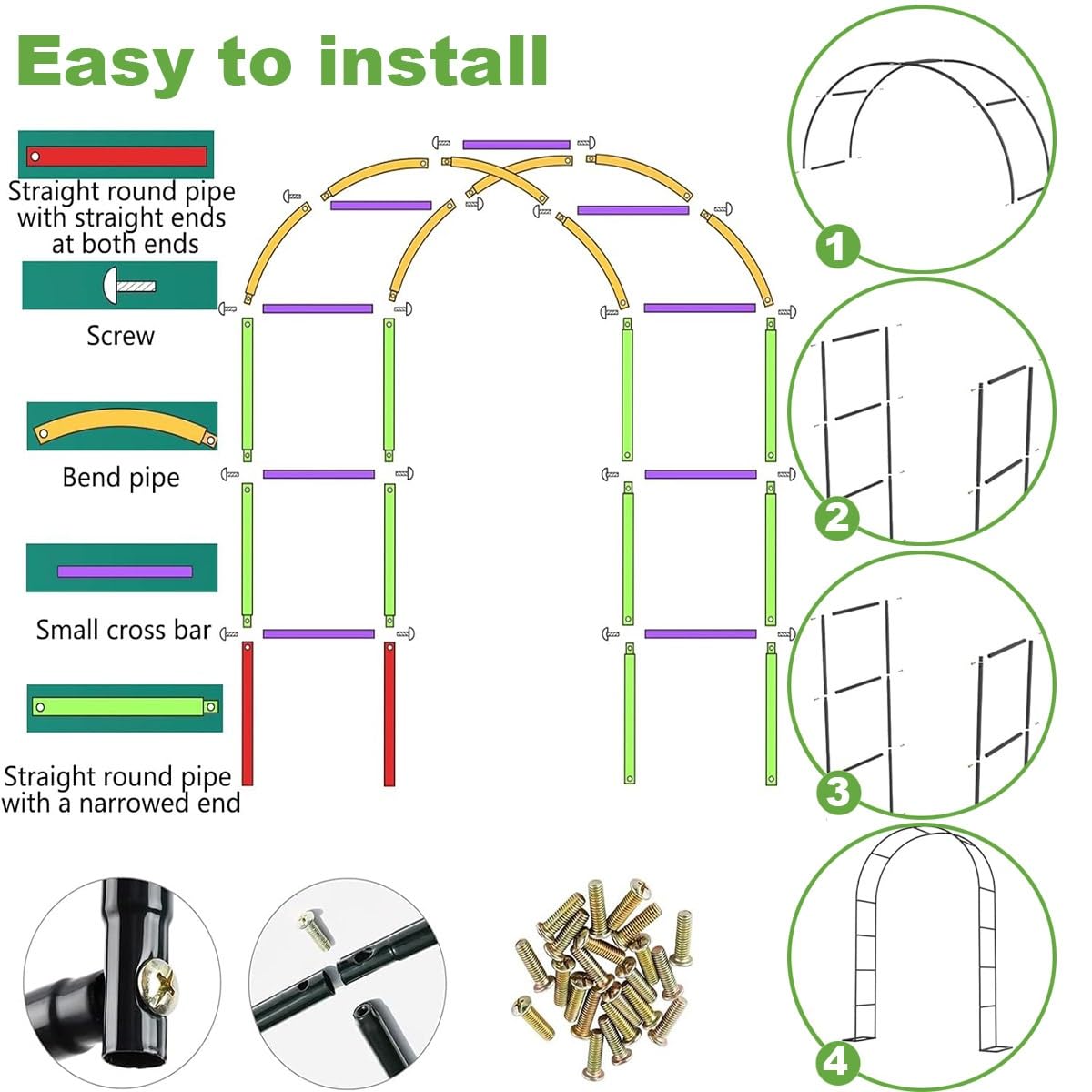 Robusto traliccio ad arco da giardino in metallo per piante rampicanti, dimensioni da 120 cm a 240 cm, elegante pergolato per matrimoni da esterno/interno, pergolato per cortile, prato, patio (bianco