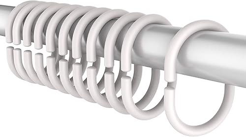 Ganchos de plástico para cortina de ducha para ventana de baño, ducha (paquete de 24 unidades), color blanco